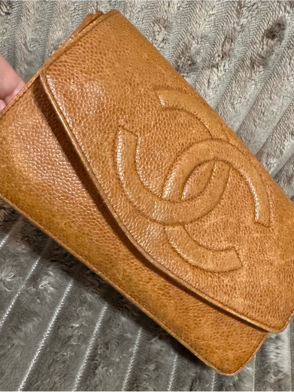 CHANEL Tan Quilted CC Logo Clutch
